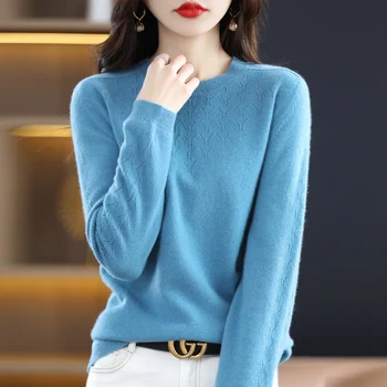 100% vlny okolo krku cashmere sveter jesenné a zimné dámske jednofarebné pulóver slim fit pletený sveter s dlhým rukávom wo