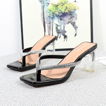 2022 v lete star fashion square diamond vysoké podpätky sandále ženy sexy transparentné silné päty plus veľkosť sandále