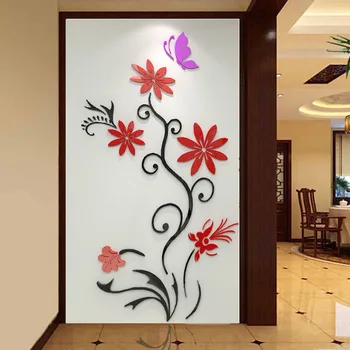 Akryl troch-dimenzionální motýľ kvet ratan samolepky na stenu Entranceway reštaurácia gauč tv samolepky na stenu