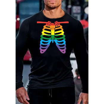 Badassdude Rainbow Kosti Tlač Mužov Bežné Dlho Puzdre Tričko