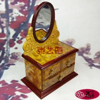 Drevené [vláda] zlata gáfor dreva bielizníka vyrezávané drevené šperky box šperky box svadobný dar ozdoby domov