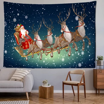 Home Decor Santa a Mesiac Dome Vianoce a Elk Tlač Gobelín Obývacia Izba, Spálňa Nástenné Gobelíny Pozadí Textílie tém