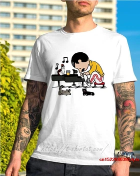 hot muž t-shirt Freddie Mercury hrá na klavír s mačka tričko tričko žena