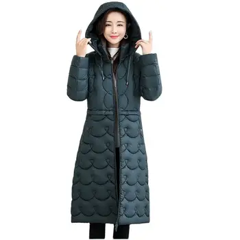 kórejský Módne Ľahké A Tenké Vrstvy Ženy Zimné 2021 Nové Dlho Štýl Nad Kolená Plus Veľkosť Slim s Kapucňou Ženský Plášť