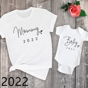 Legrační Nové Maminku Dieťa 2022 Rodiny Vzhľad Bielej Bavlny Bežné Rodinné Tričko Matka, Otec, Dieťa Zodpovedajúce Oblečenie Rodina