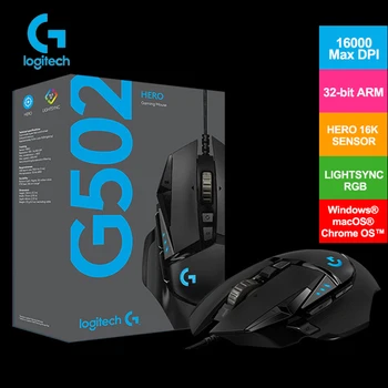 Logitech Hry Myš G502 HRDINA s 16,000 DPI High Performance Gaming Mouse HRDINA Programovateľné Laditeľné LIGHTSYNC RGB 32-bit ARM