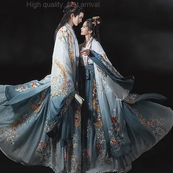 Maľovanie Pôvodné Predslov Yuelong Mužov a Žien Hanfu Svadobné Šaty Stroj Výšivky Jeden Kus Pás-Vysoký Ruqun
