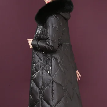 Módne Zimné Kórejský Nový Fox Kožušiny Golier Ženy Bunda Teplá Nadol Kabát Nadol Bunda Ženy Oblečenie Čierne Elegantné Dlhé Kabáty Zm561