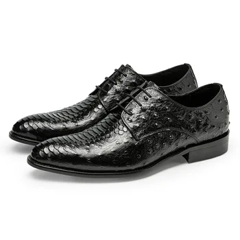 Nový Štýl Dizajnér Mens Formálne Topánky Móda Krokodíla Vzor, Luxusný Pravej Kože Značky Black Šnúrky Bežné Obchodné Topánky