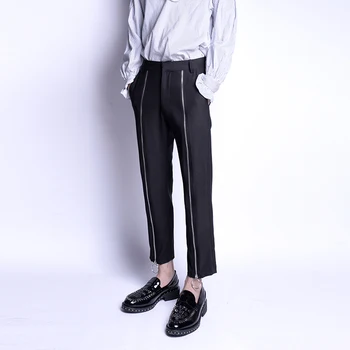 S-6XL!!Nový štýl mužov kórejská verzia štíhle nohy deväť centov nohavice pánske zips dekorácie voľného času trend