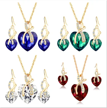 Vintage Žena Rainbow Crystal Šperky Set Kúzlo Zlatá Farba Visieť Náušnice Pre Ženy Jednoduché Srdca Lásky, Svadobné Reťazca Náhrdelník
